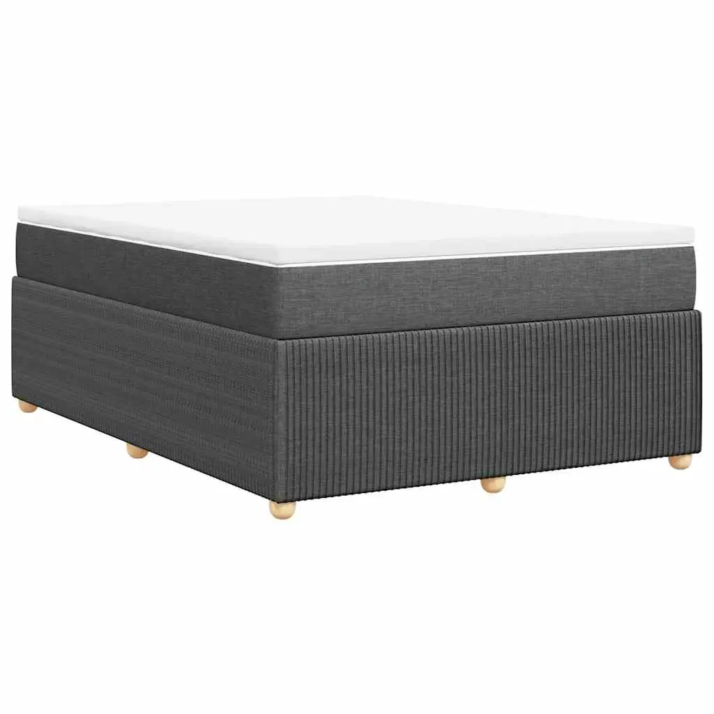 Double Bed with Slatted Frame Pocket Spring Mattress Black Fabric Topper
