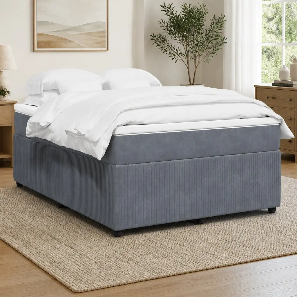 Box Spring Bed Velvet Upholstered Frame Pocket Spring Mattress Double Grey