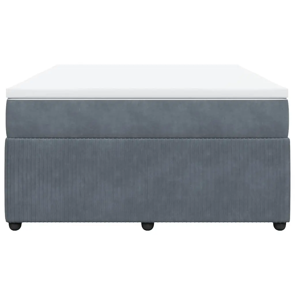 Box Spring Bed Velvet Upholstered Frame Pocket Spring Mattress Double Grey