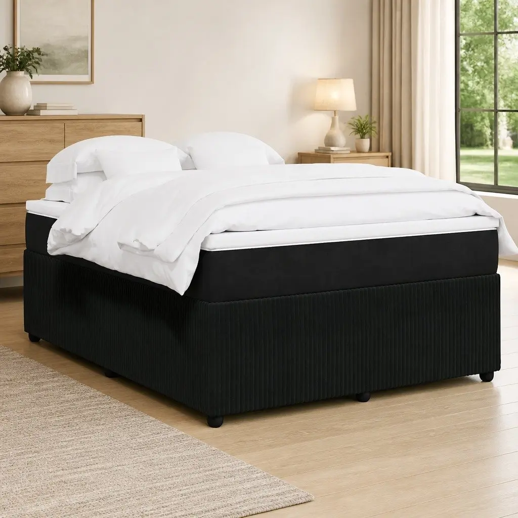 Box Spring Bed Black Velvet Pocket Sprung Mattress Double Size