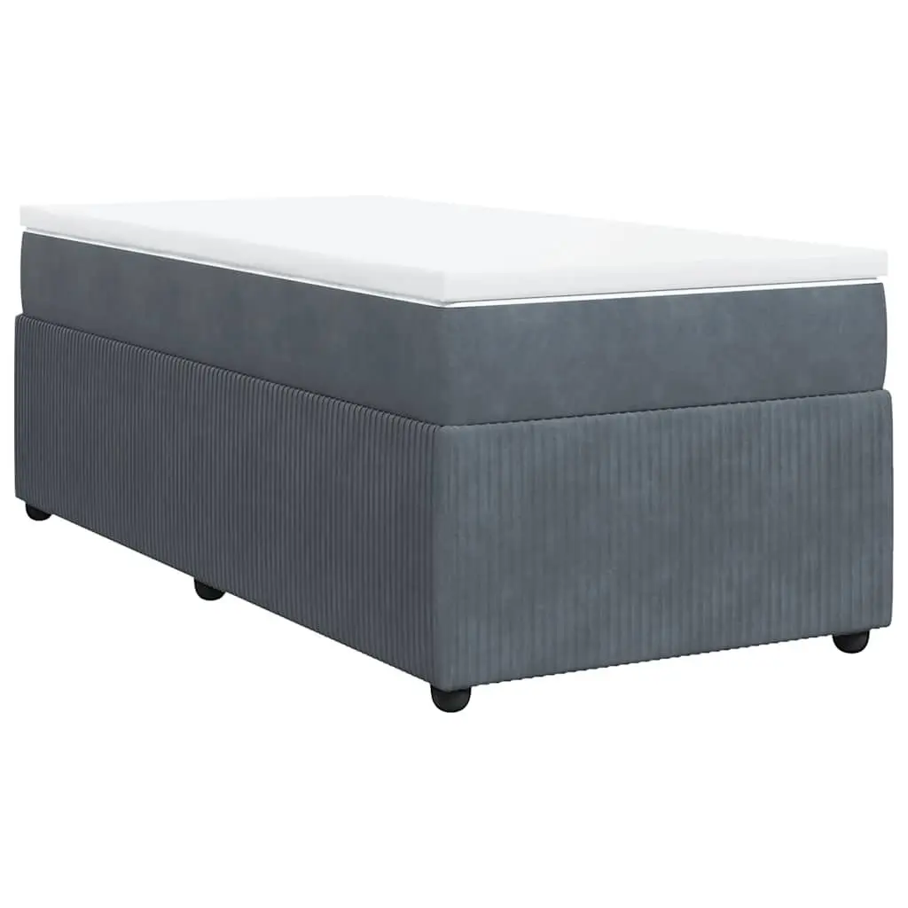 Box Spring Bed with Pocket Mattress King Single Grey Velvet Upholstered Frame