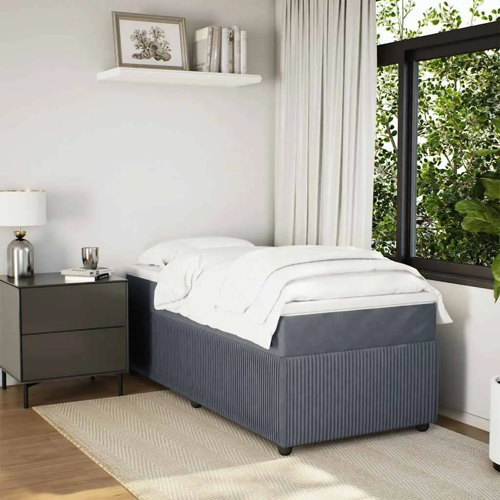 Box Spring Bed with Pocket Mattress King Single Grey Velvet Upholstered Frame