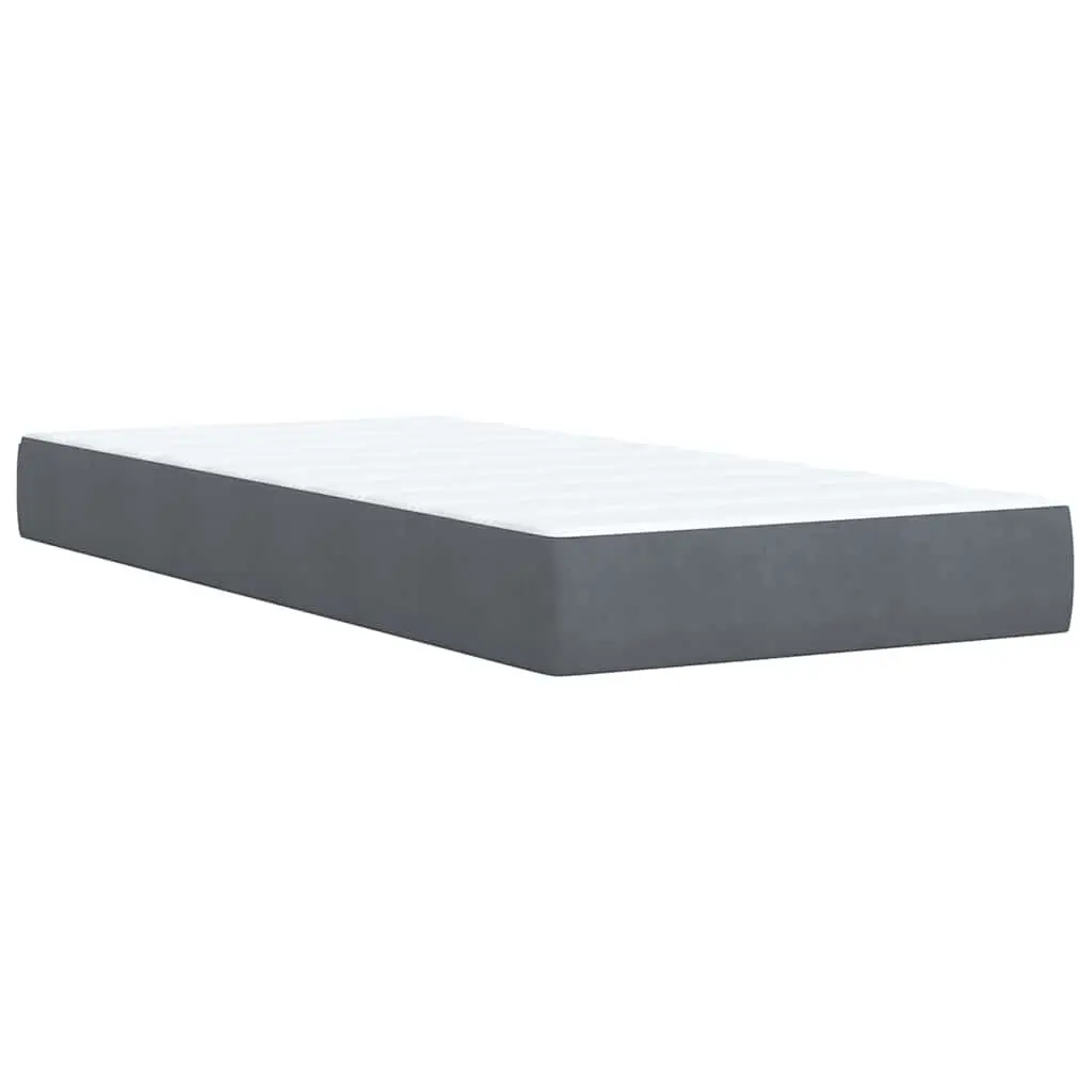 Box Spring Bed with Pocket Mattress King Single Grey Velvet Upholstered Frame
