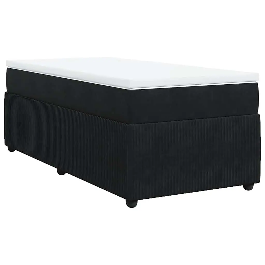 King Single Bed Frame Velvet Black with Pocket Spring Mattress and Mattress Topper