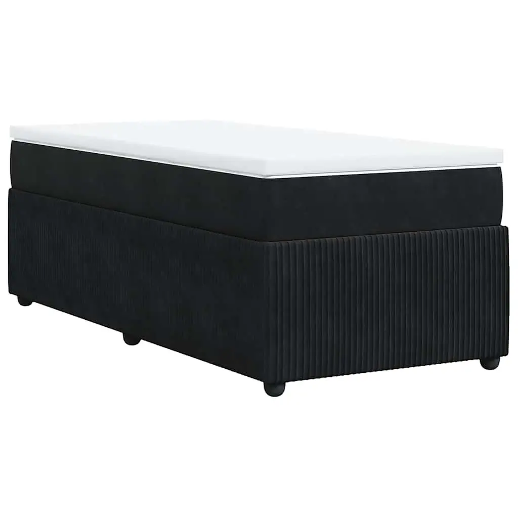 King Single Bed Frame Velvet Black with Pocket Spring Mattress and Mattress Topper