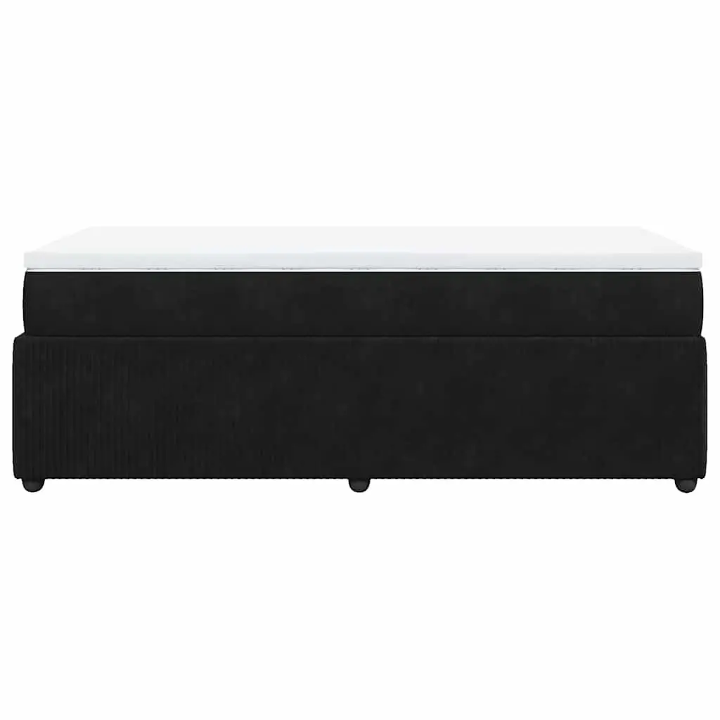 King Single Bed Frame Velvet Black with Pocket Spring Mattress and Mattress Topper