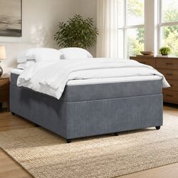 Practical Grey Velvet Queen Box Spring Bed with Pocket Spring System