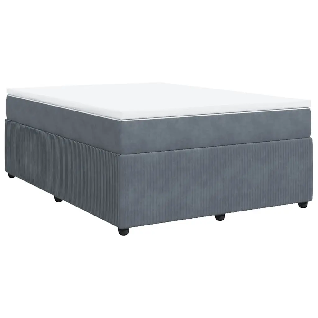Queen Size Bed with Velvet Upholstered Pocket Spring Mattress and Slatted Frame Grey