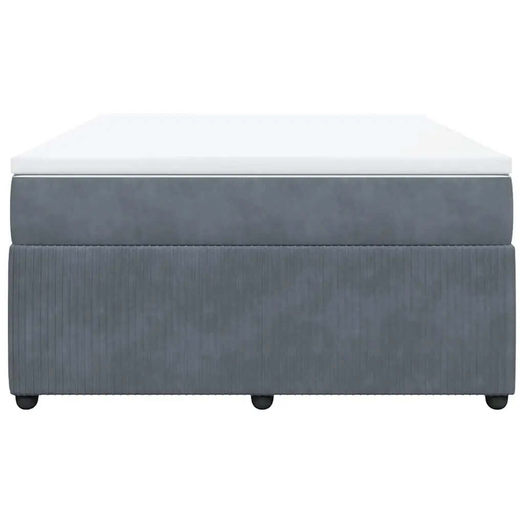 Queen Size Bed with Velvet Upholstered Pocket Spring Mattress and Slatted Frame Grey