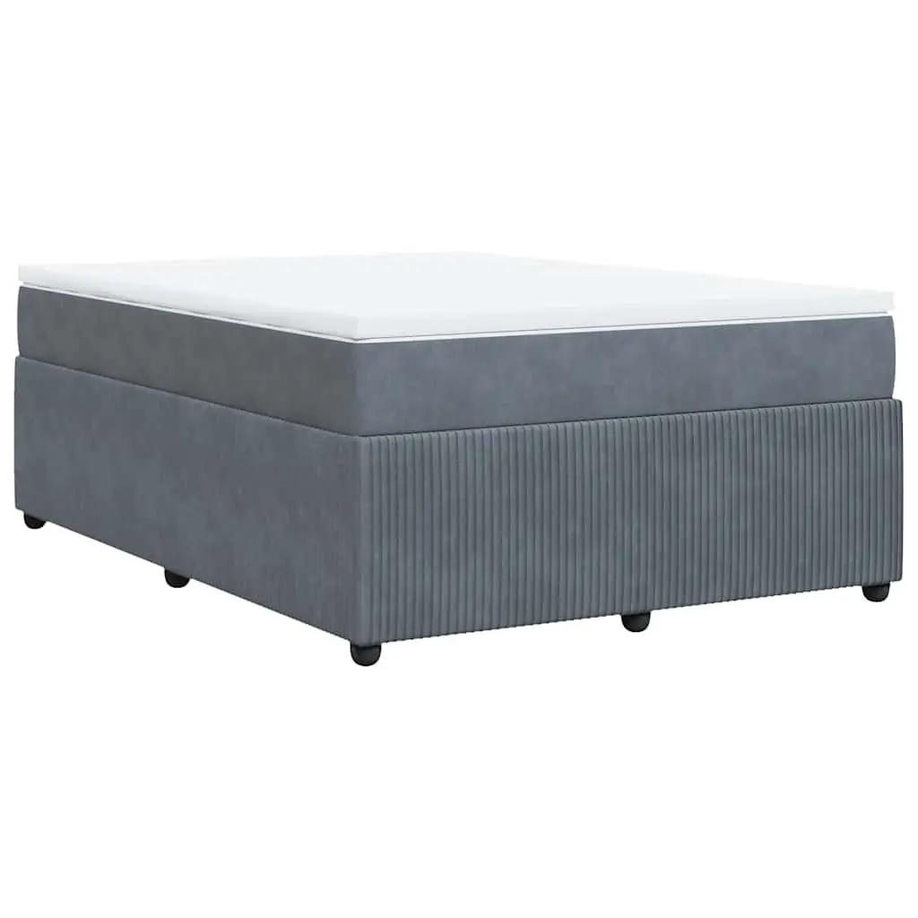 Queen Size Bed with Velvet Upholstered Pocket Spring Mattress and Slatted Frame Grey