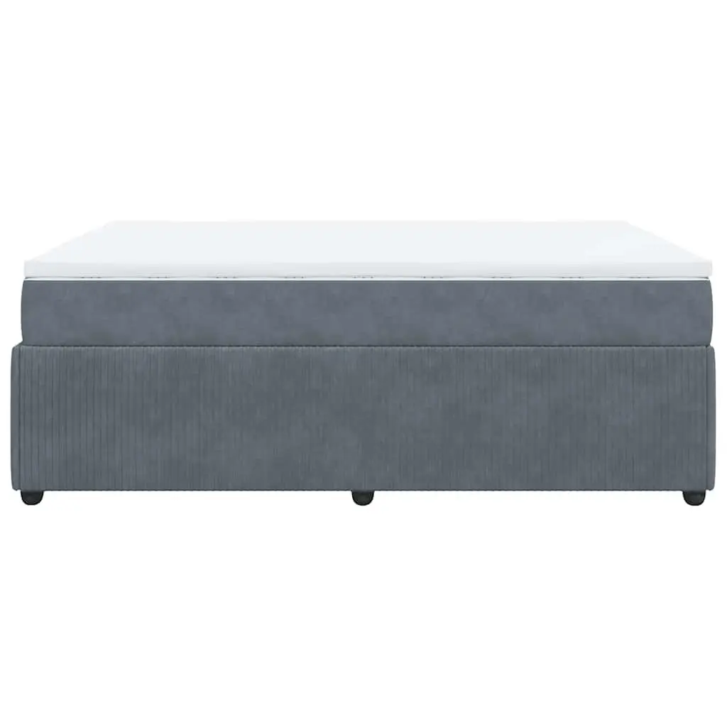 Queen Size Bed with Velvet Upholstered Pocket Spring Mattress and Slatted Frame Grey