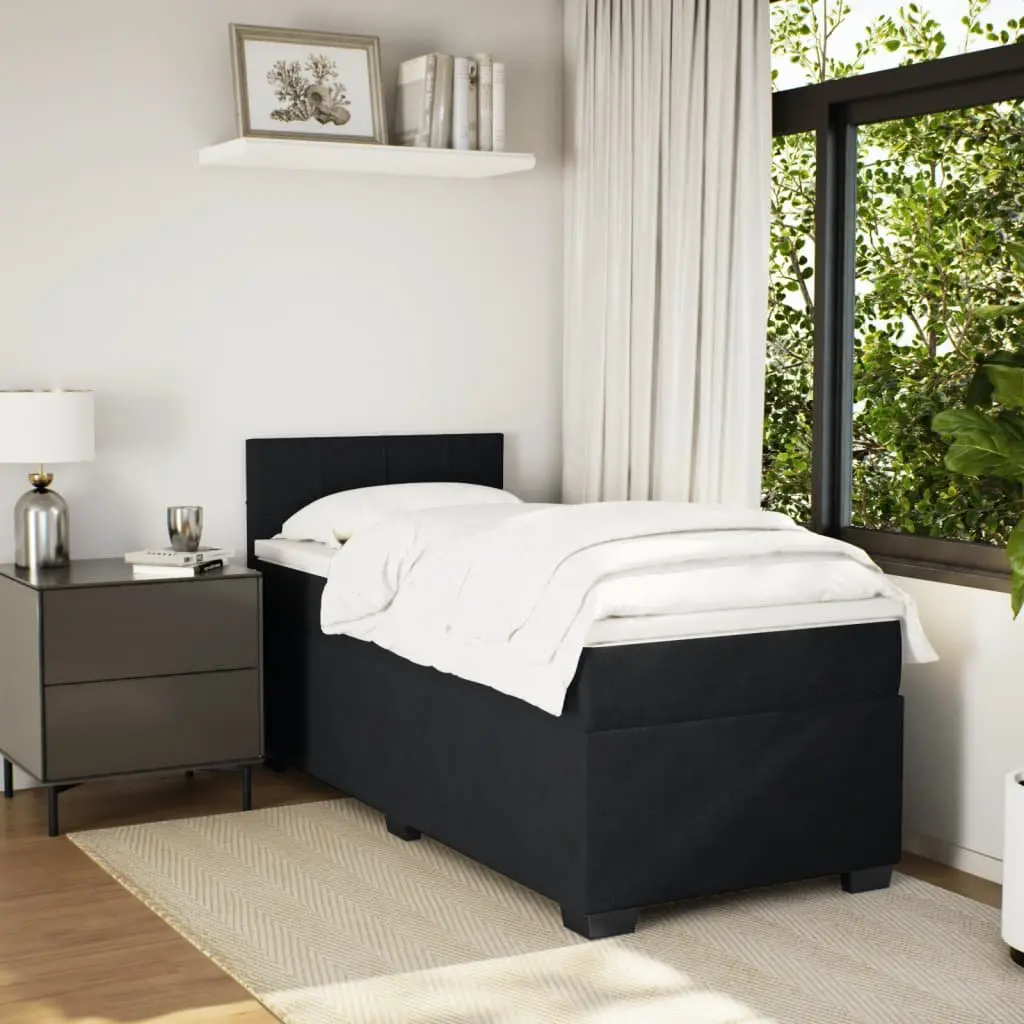 King Single Pocket Spring Bed Black Fabric Frame with Mattress Topper