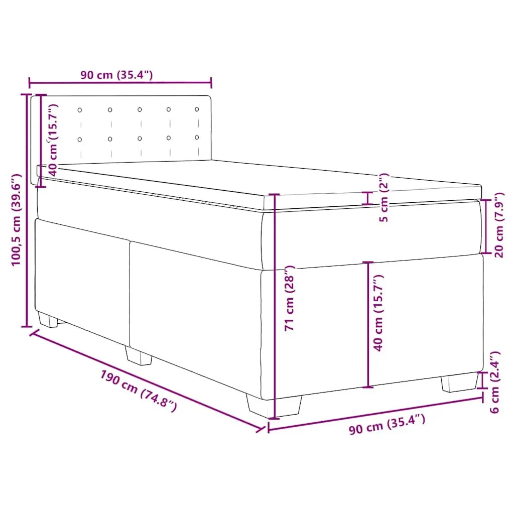 King Single Box Spring Bed with Pocket Mattress Black Fabric Frame Slats
