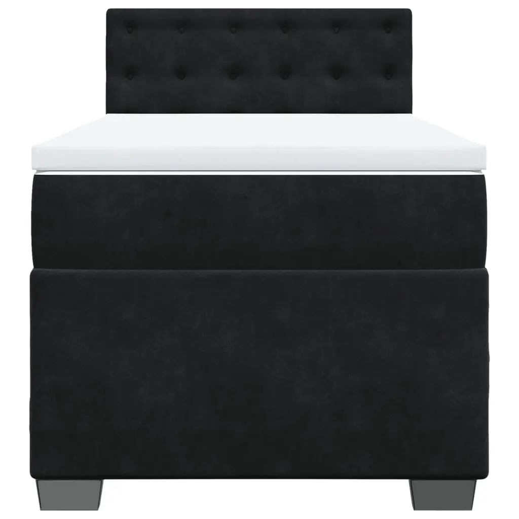 King Single Box Spring Bed with Pocket Mattress Black Fabric Frame Slats