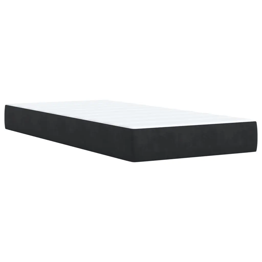 King Single Box Spring Bed with Pocket Mattress Black Fabric Frame Slats