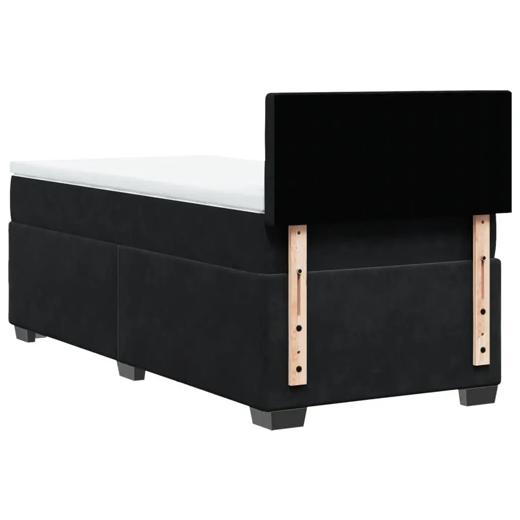 King Single Box Spring Bed with Pocket Mattress Black Fabric Frame Slats