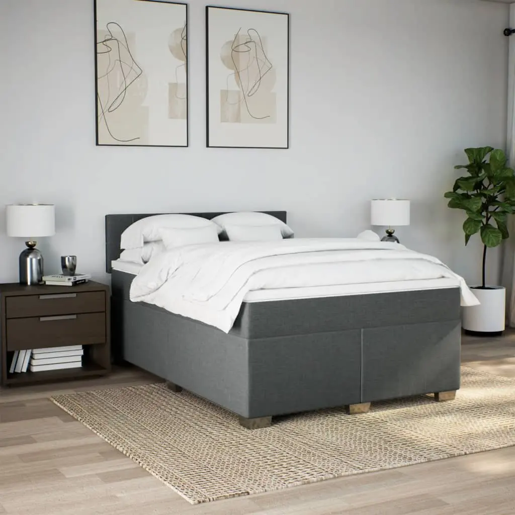 Double Box Spring Bed with Pocket Mattress Black Fabric Frame Bedroom Furniture