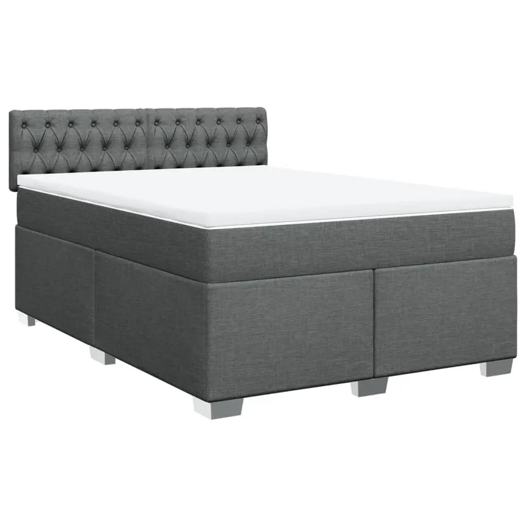 Double Box Spring Bed Pocket Sprung Mattress Double Black Fabric Frame Slats