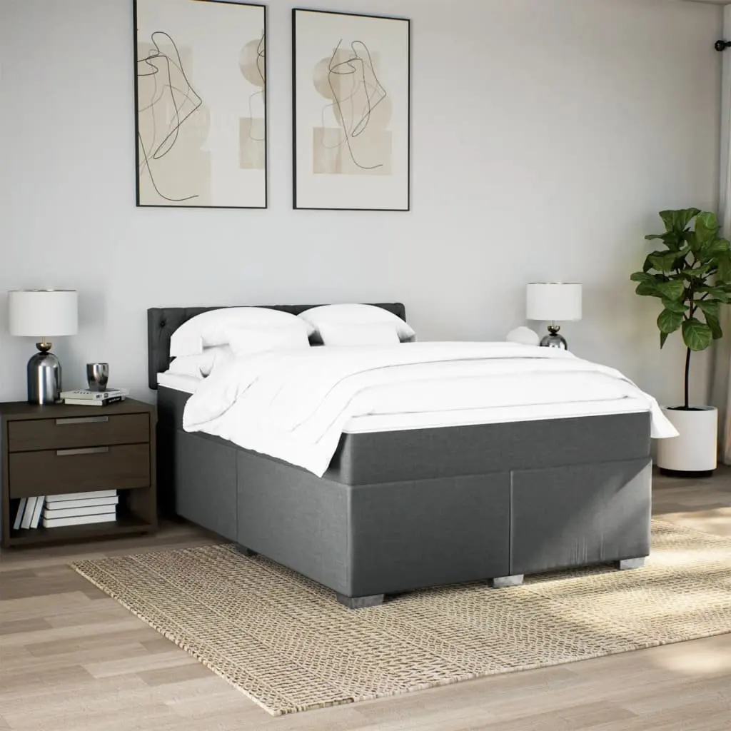 Double Box Spring Bed Pocket Sprung Mattress Double Black Fabric Frame Slats