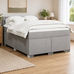 Double Box Spring Bed with Pocket Mattress Grey Fabric Bedroom Furniture Frame
