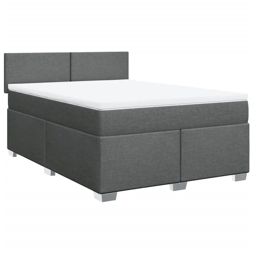 Queen Box Spring Bed Pocket Spring Mattress Grey Fabric Frame Slats