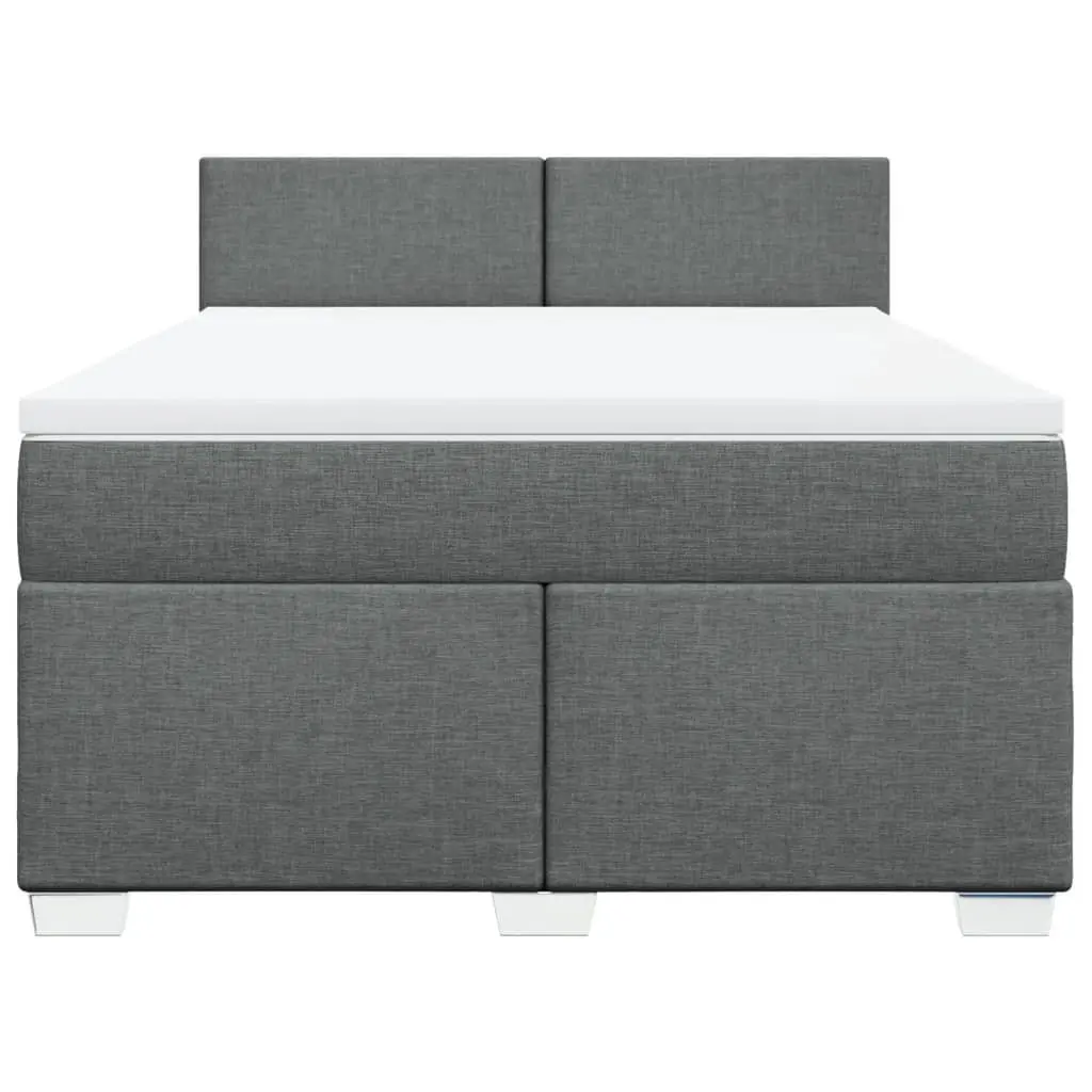 Queen Box Spring Bed Pocket Spring Mattress Grey Fabric Frame Slats