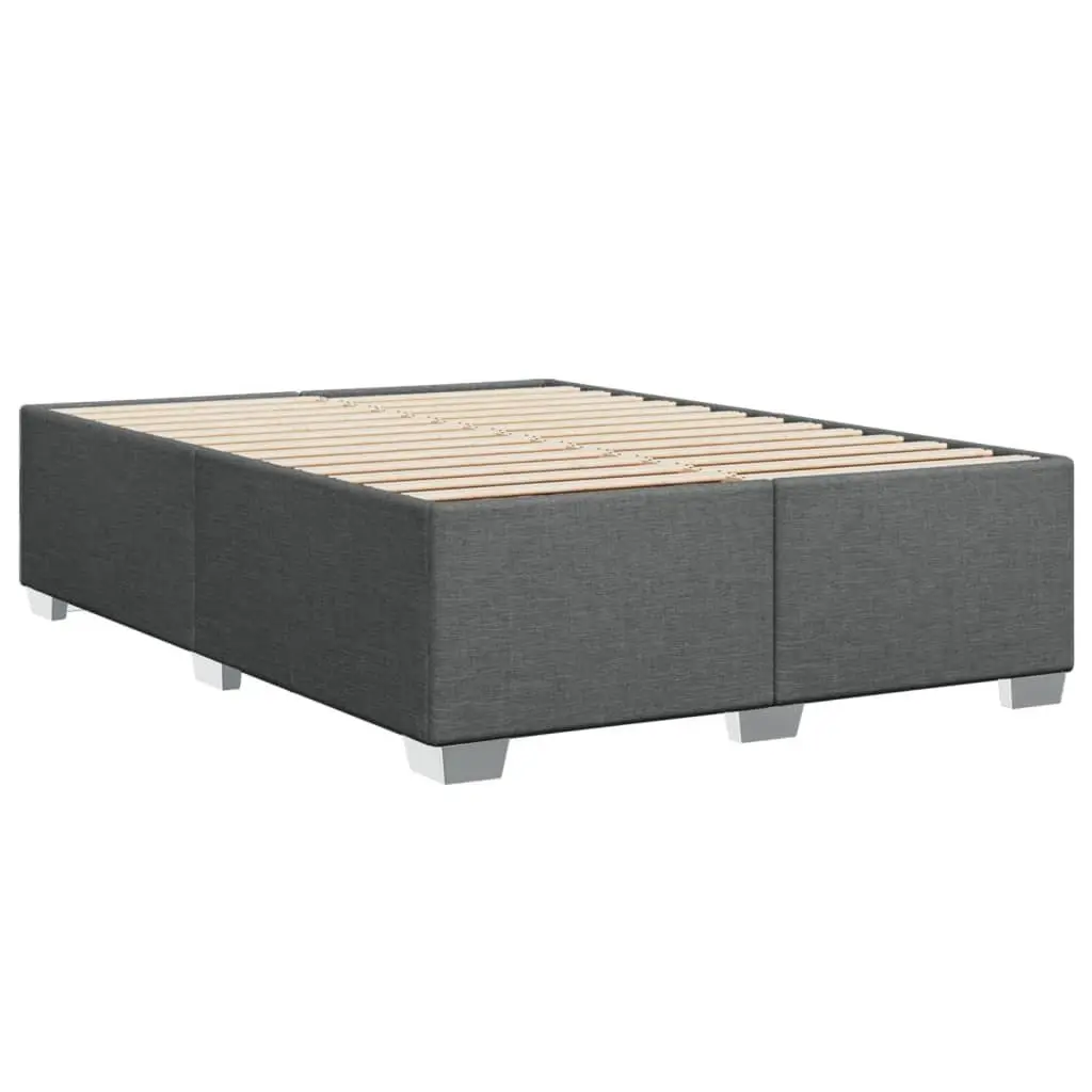 Queen Box Spring Bed Pocket Spring Mattress Grey Fabric Frame Slats
