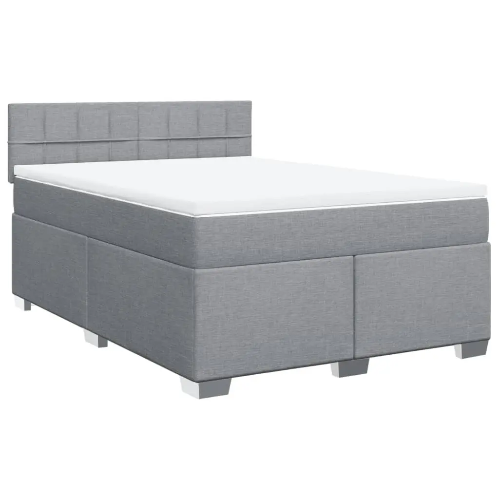 Queen Box Spring Bed with Pocket Spring Mattress Grey Fabric Bedroom Furniture