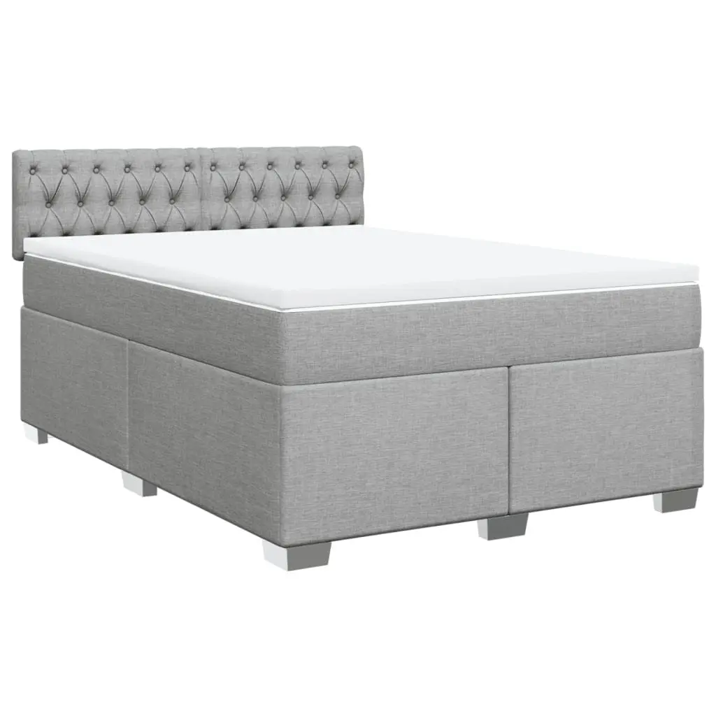 Queen Bed Frame with Dark Grey Upholstered Fabric Pocket Spring Mattress and Removable Topper