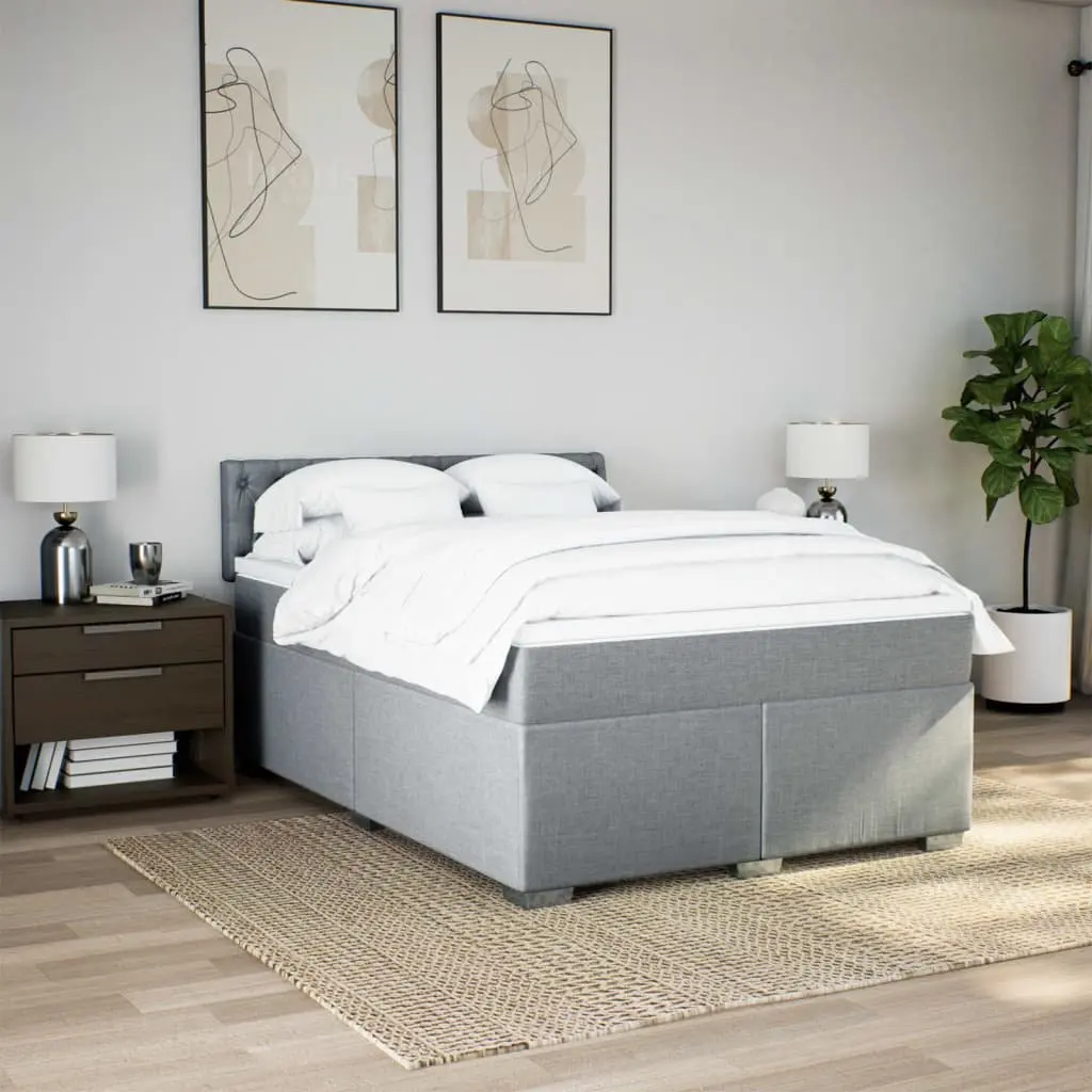 Queen Bed Frame with Dark Grey Upholstered Fabric Pocket Spring Mattress and Removable Topper