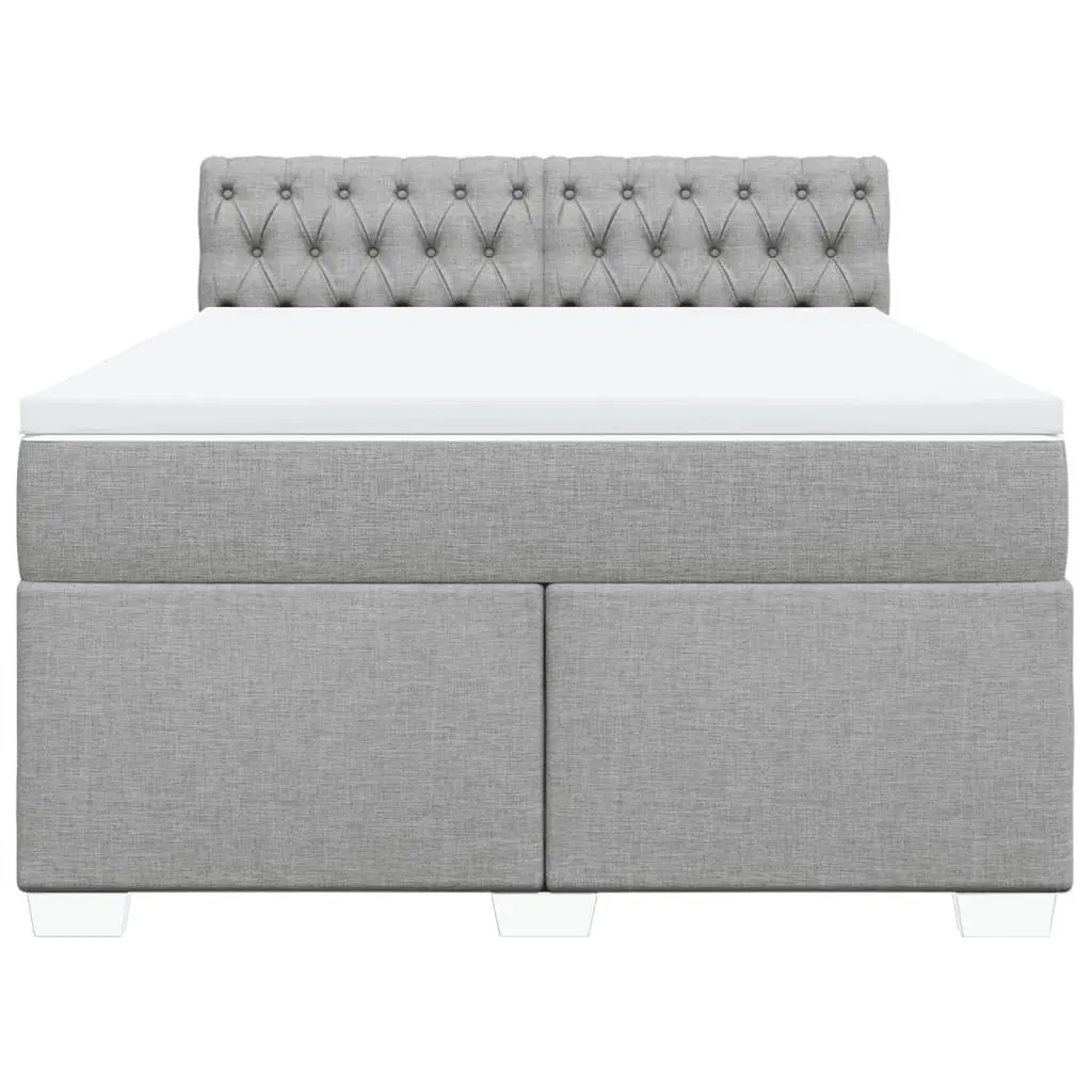 Queen Bed Frame with Dark Grey Upholstered Fabric Pocket Spring Mattress and Removable Topper