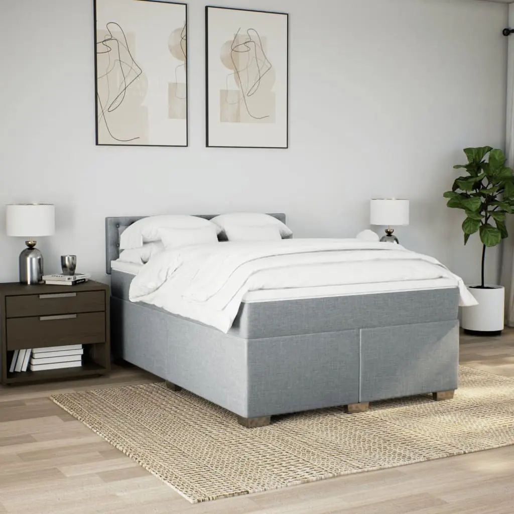 Queen Bed with Pocket Spring Mattress and Washable Topper Dark Grey Upholstery