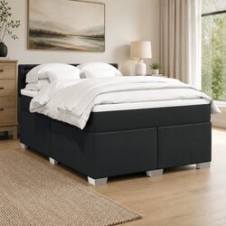 Double Box Spring Bed with Pocket Mattress Black Faux Leather Frame