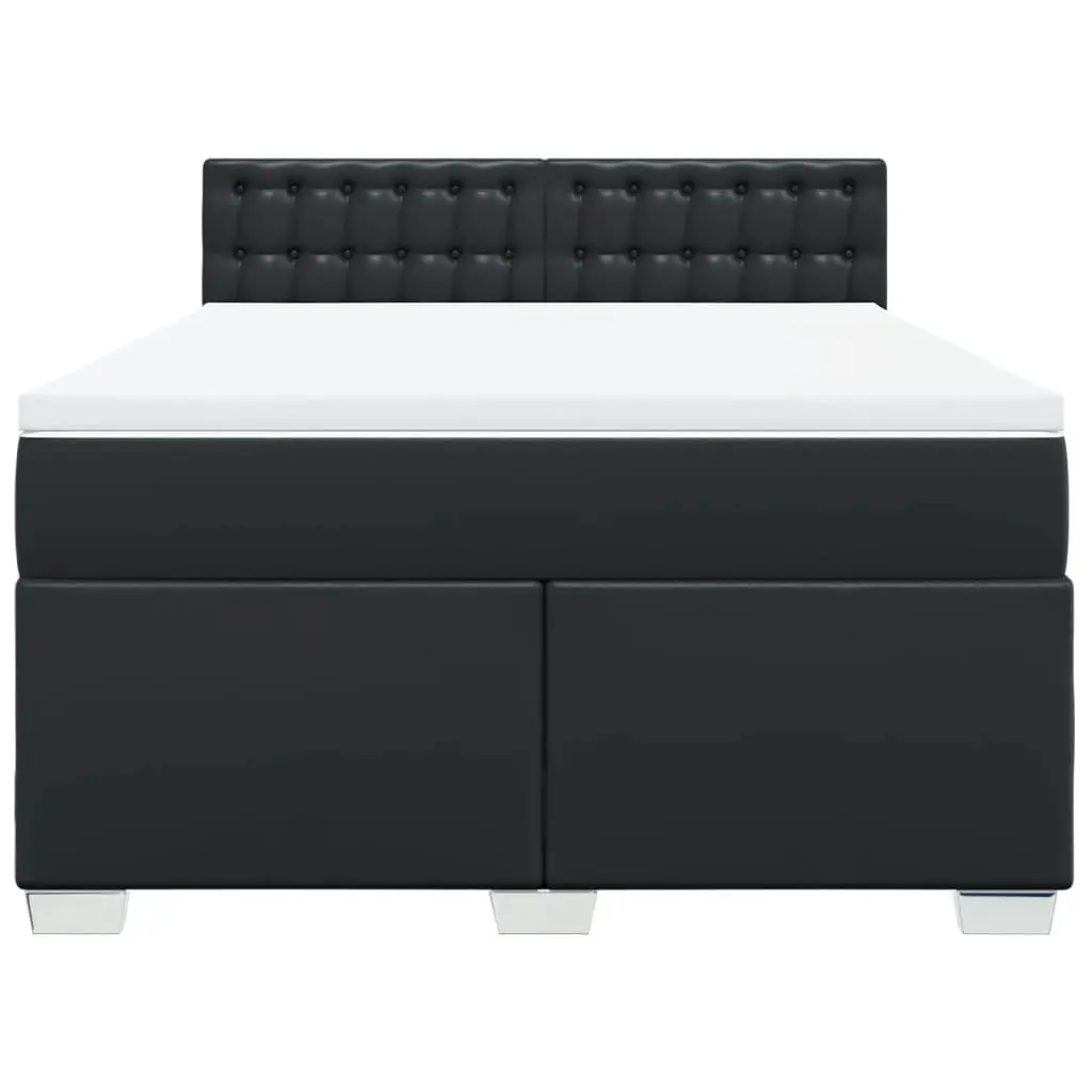 Queen Bed Faux Leather Black with Pocket Spring Mattress and Slatted Base