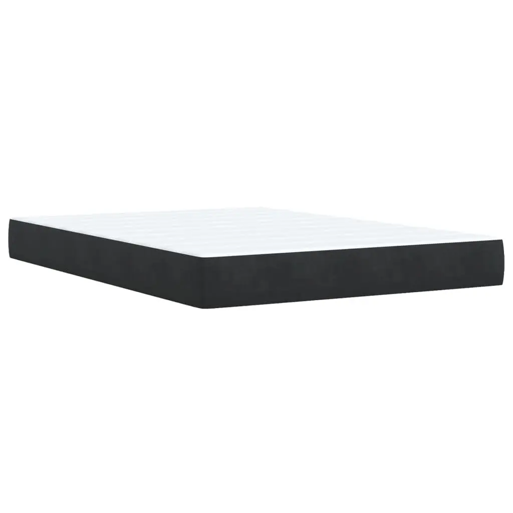 Queen Bed Faux Leather Black with Pocket Spring Mattress and Slatted Base