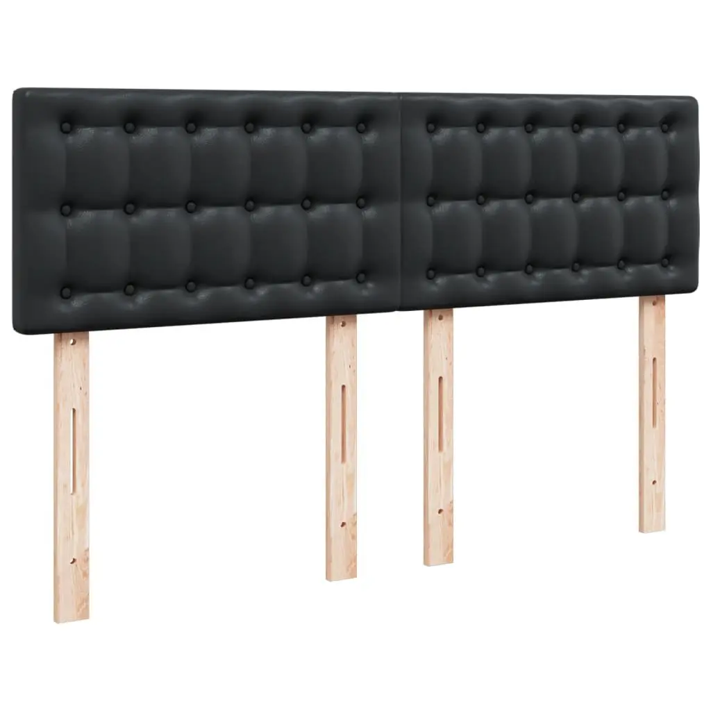 Queen Bed Faux Leather Black with Pocket Spring Mattress and Slatted Base