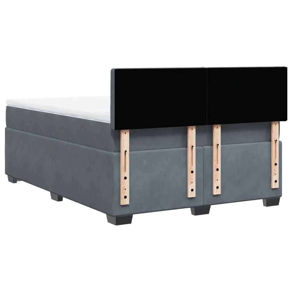 Double Box Spring Bed with Mattress Dark Grey Velvet Bedroom Bed Frame Set