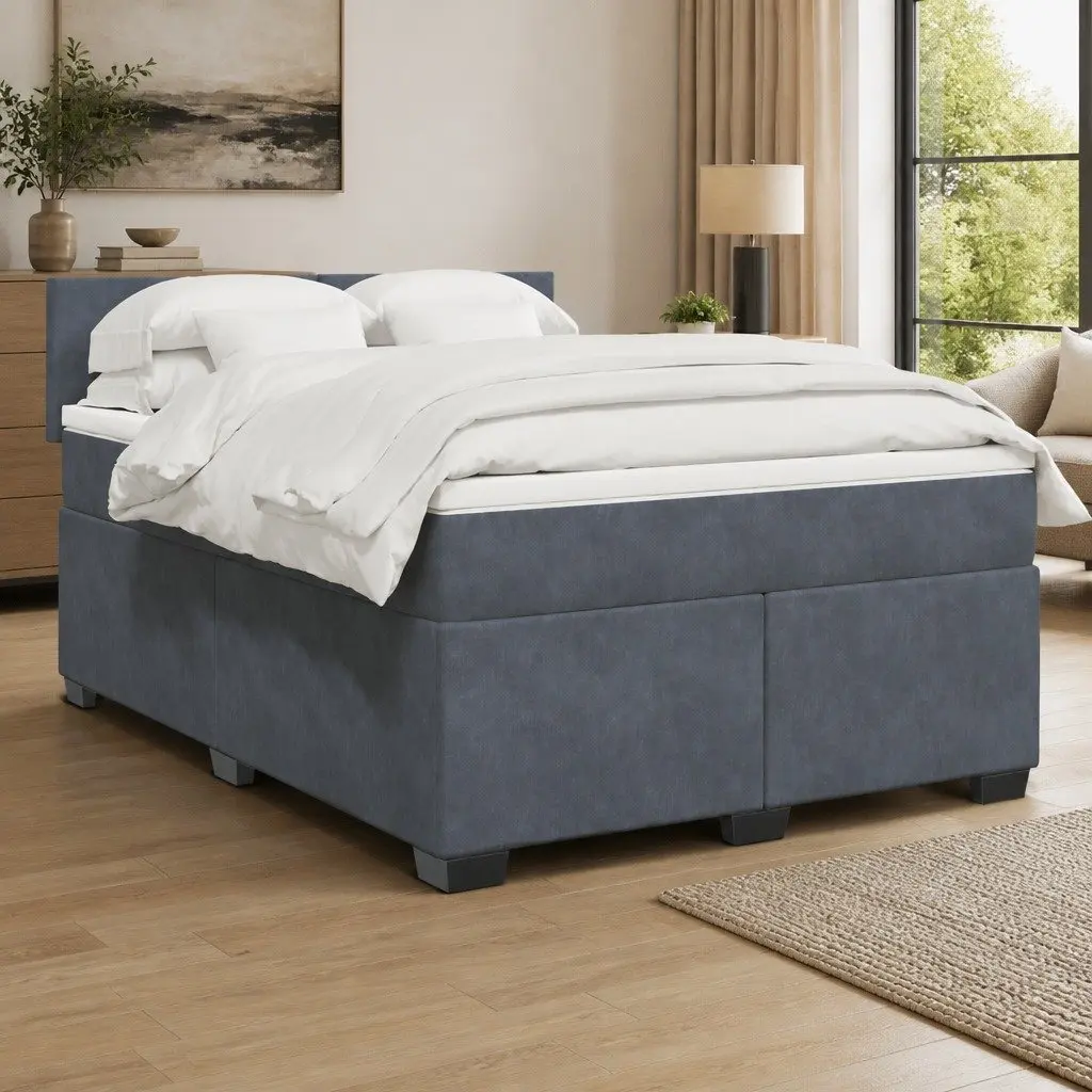 Box Spring Bed with Pocket Spring Mattress Queen Velvet Upholstered Frame Black