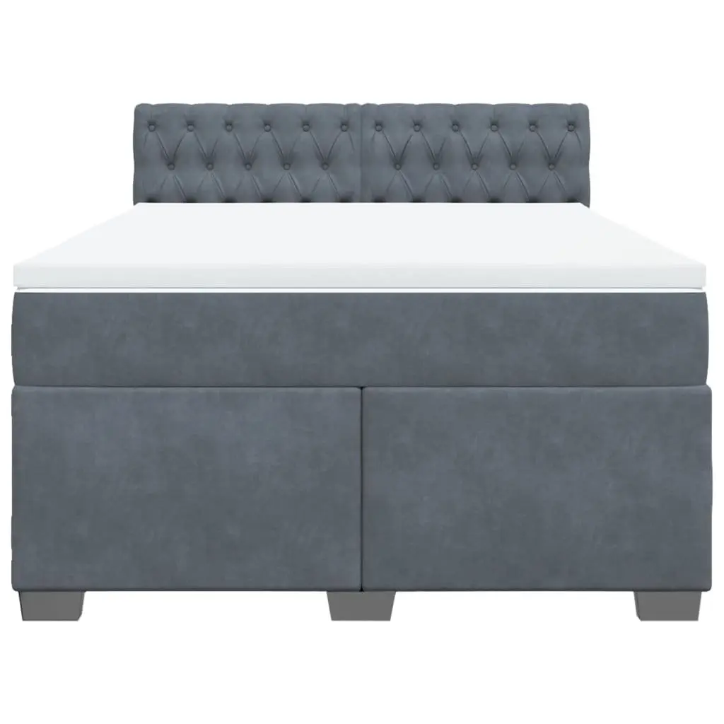 Box Spring Bed Velvet Upholstered Frame Queen Size Black Pocket Mattress Slats
