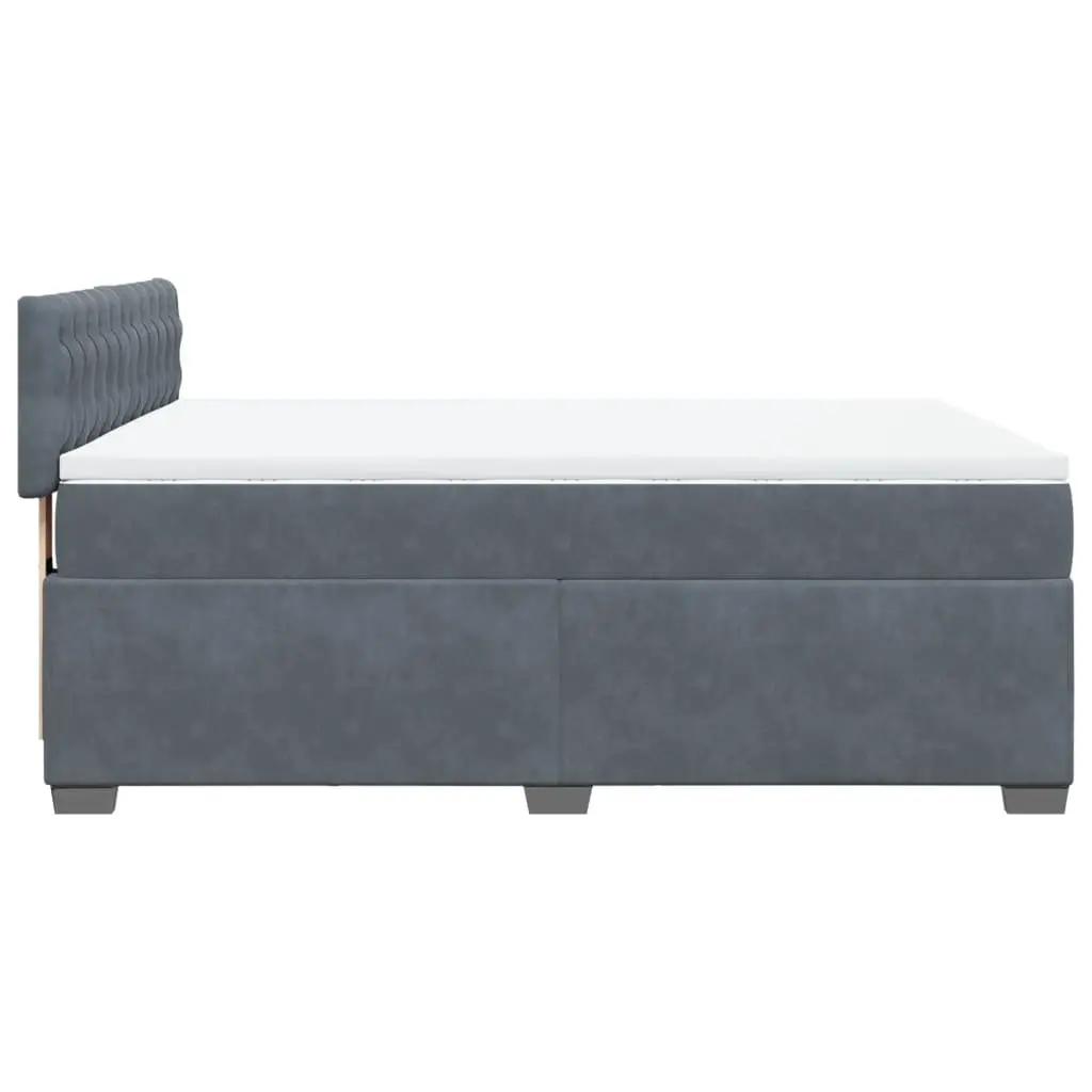 Box Spring Bed Velvet Upholstered Frame Queen Size Black Pocket Mattress Slats
