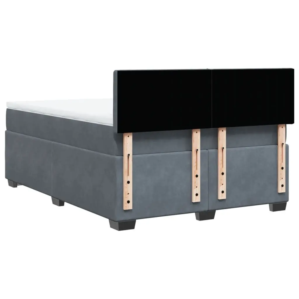 Queen Box Spring Bed Frame Velvet Dark Grey Pocket Spring Mattress Topper