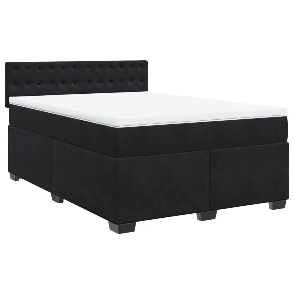 Queen Box Spring Bed with Pocket Mattress Velvet Upholstered Frame Slat Base