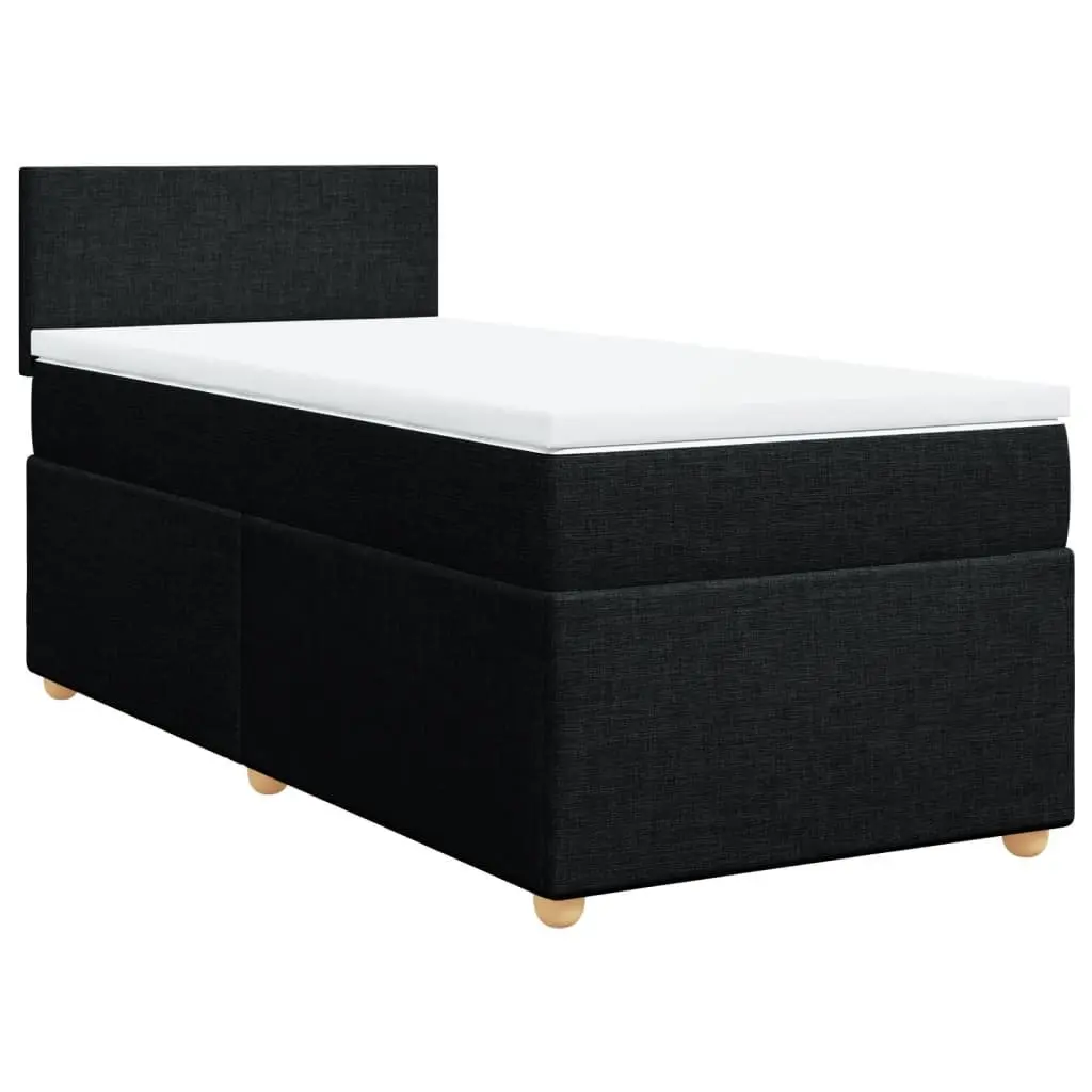 King Single Box Spring Bed with Pocket Mattress Black Fabric Frame Slats