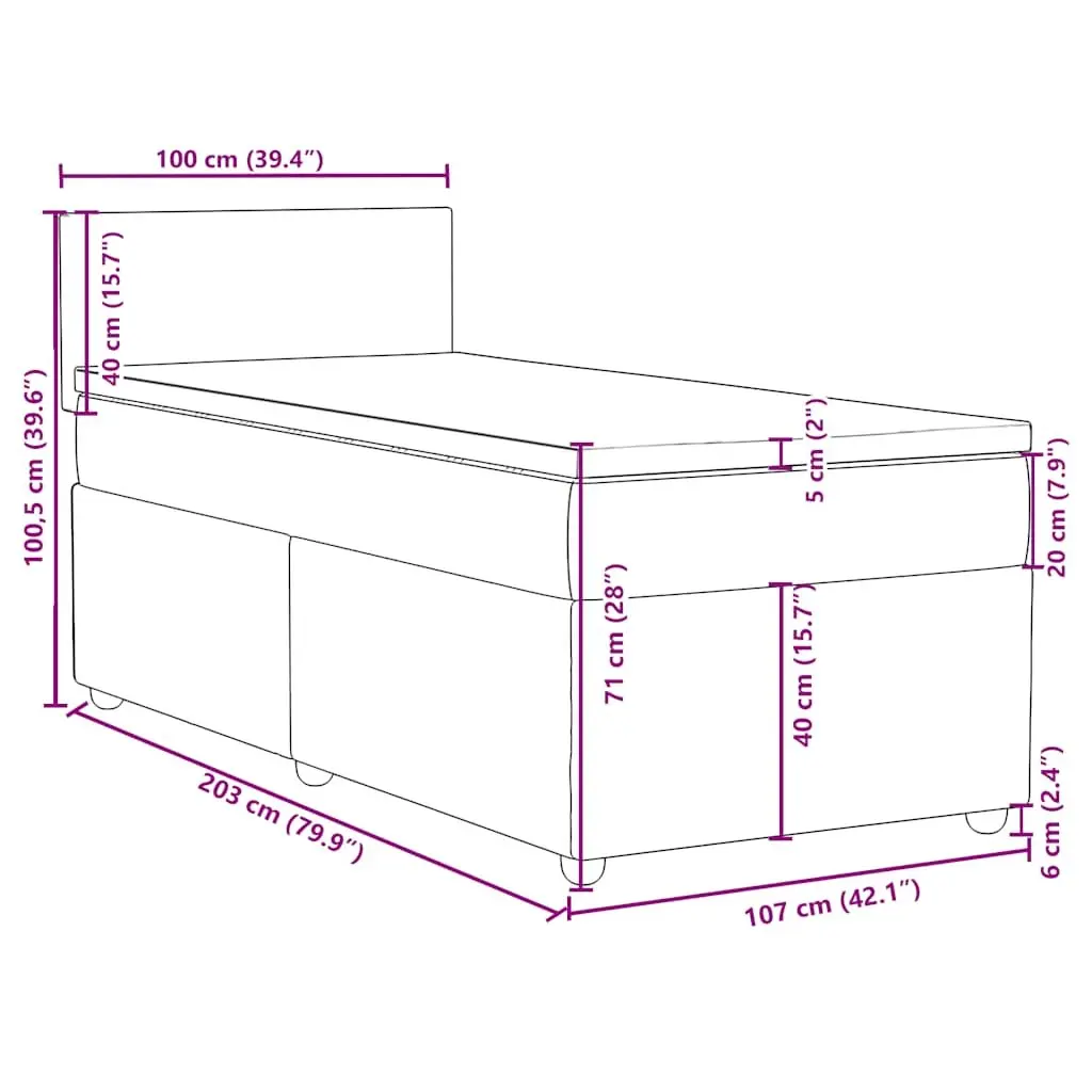 King Single Box Spring Bed with Pocket Mattress Black Fabric Frame Slats