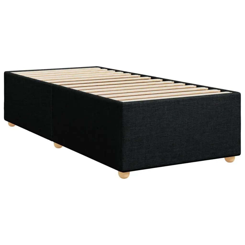 King Single Box Spring Bed with Pocket Mattress Black Fabric Frame Slats