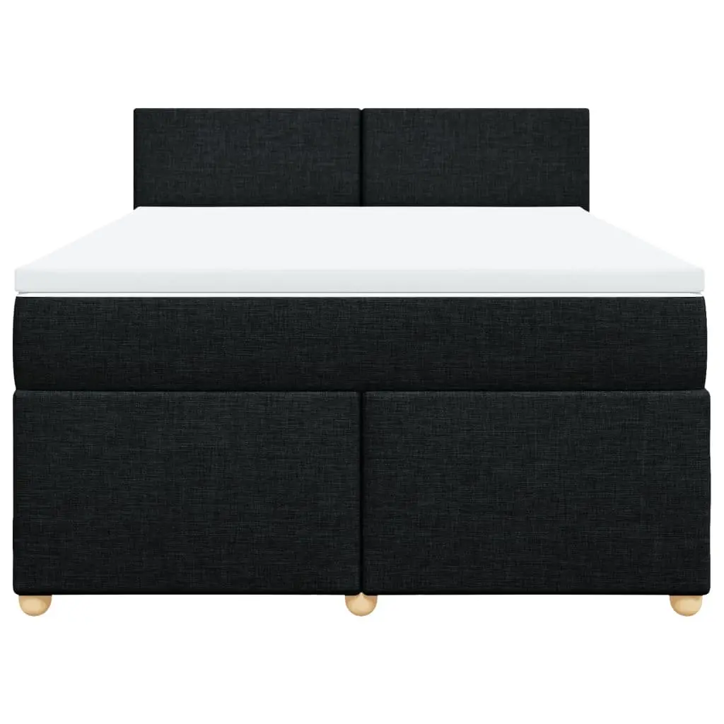 Double Bed with Pocket Spring Mattress Black Polyester Fabric Mattress Topper and Slatted Base Frame