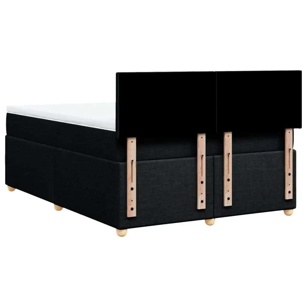 Double Bed with Pocket Spring Mattress Black Polyester Fabric Mattress Topper and Slatted Base Frame