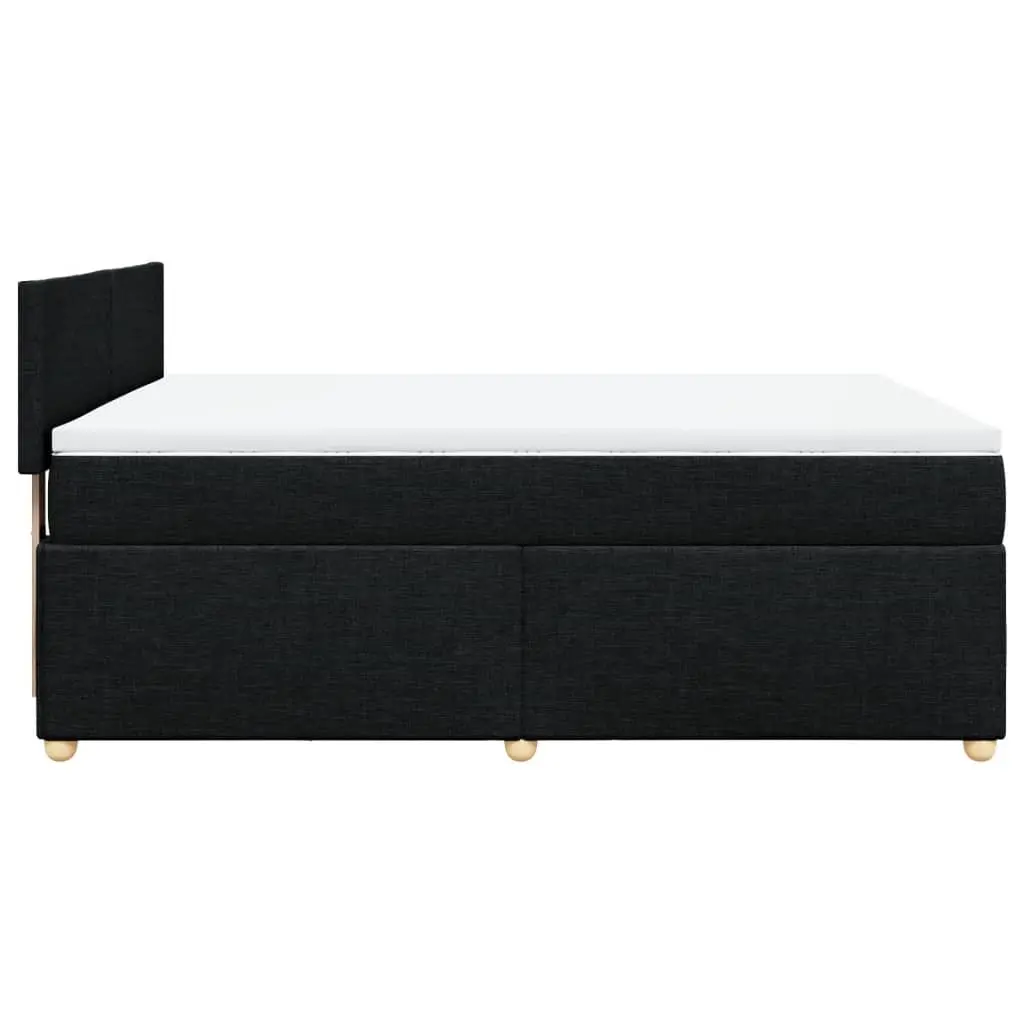 Double Bed with Pocket Spring Mattress Black Polyester Fabric Mattress Topper and Slatted Base Frame