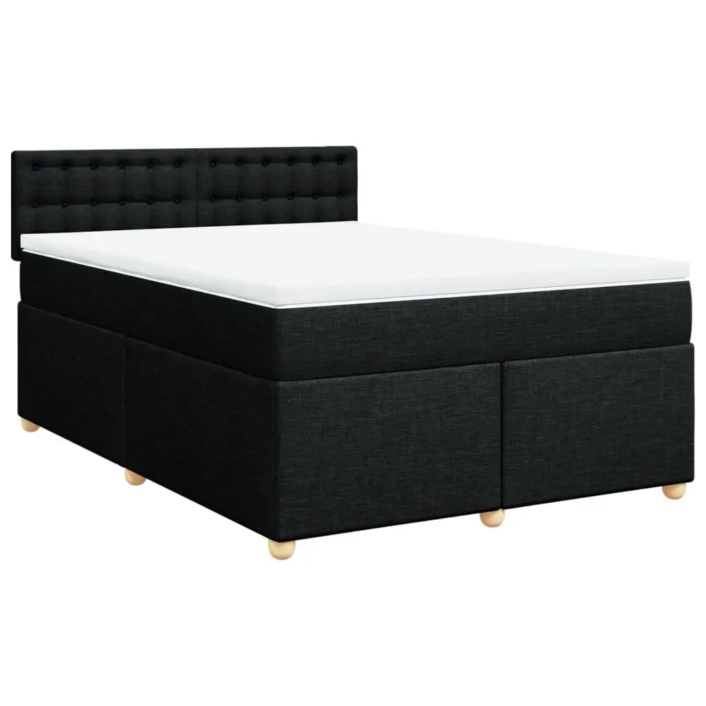 Double Bed Frame Fabric with Pocket Spring Mattress Slatted Base Black