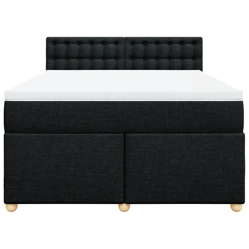 Double Bed Frame Fabric with Pocket Spring Mattress Slatted Base Black